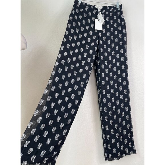 NEW Joie Womens Small Floral 100% Silk Pants Straight Leg Lined Pull On - Picture 2 of 9